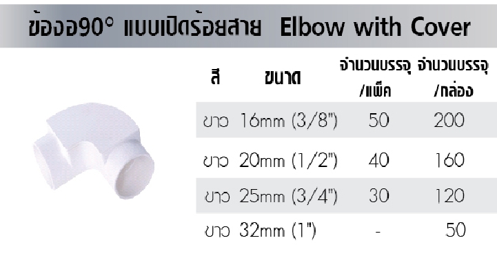 ข้องอขาว90เปิดร้อยสาย20MM*160
