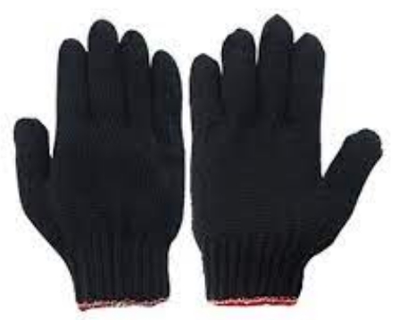 ถุงมือผ้าทอด้ายดิบสีดำ