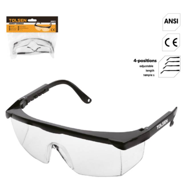 แว่นตานิรภัย เซฟตี้ใสTOLSEN#45071ปรับขาได้*20