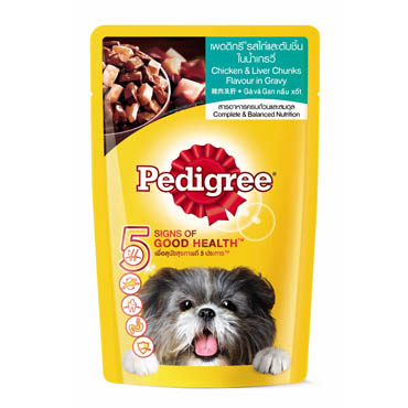 เพาซ์เพดดีกรี130G*12ไก่และตับชิ้นในน้ำเกรวี่